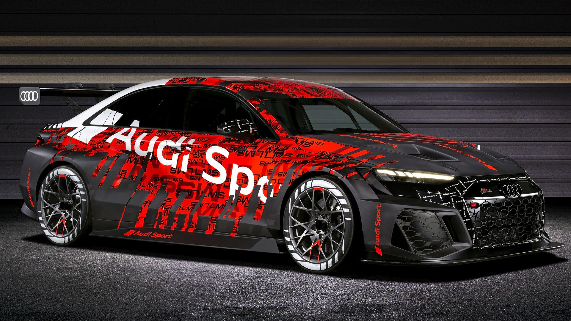 Audi RS3, Audi Sport, Tarnfolierung, Rot-schwarz, Seitenansicht, Full HD, Laptop-Hintergrundbild