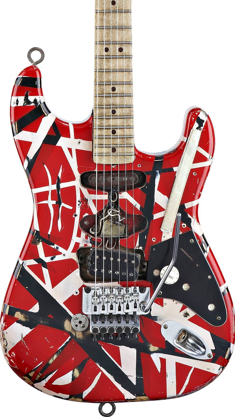 Frankenstrat, E-Gitarre, Weißer Hintergrund, Rote Streifen, Produktfoto, Sperrbildschirm fürs iPhone