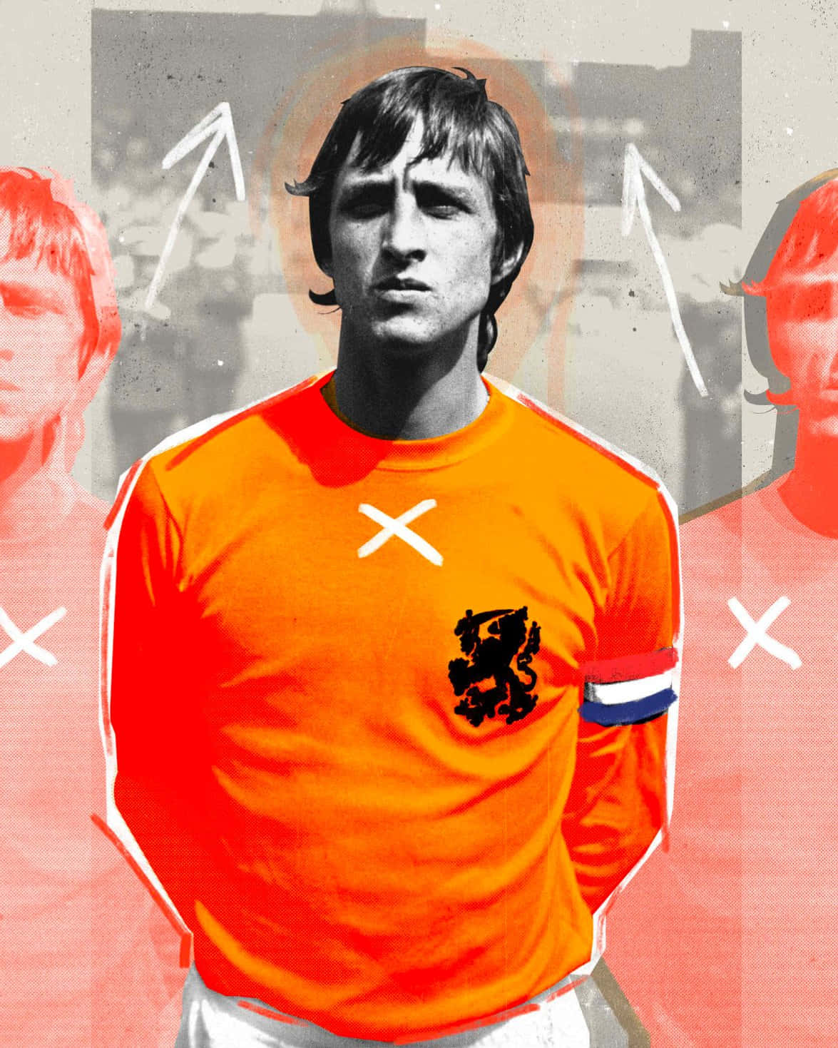 Johan Cruyff, Niederlande, Collage, Orange, Retro, Full HD, Hintergrundbild fürs Tablet
