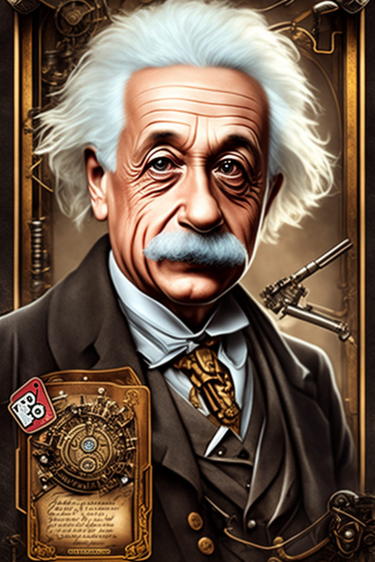 Albert Einstein, Steampunk, Uhr, Digitale Kunst, Porträt, HD, Handy-Hintergrund