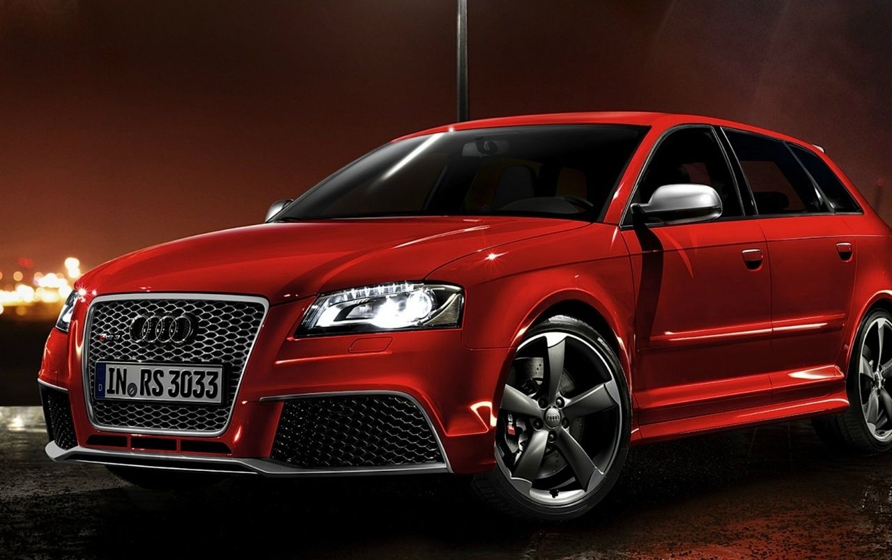Audi RS3 Sportback, Rot, Kompaktwagen, Nacht, Frontansicht, HD, Desktop-Hintergrund