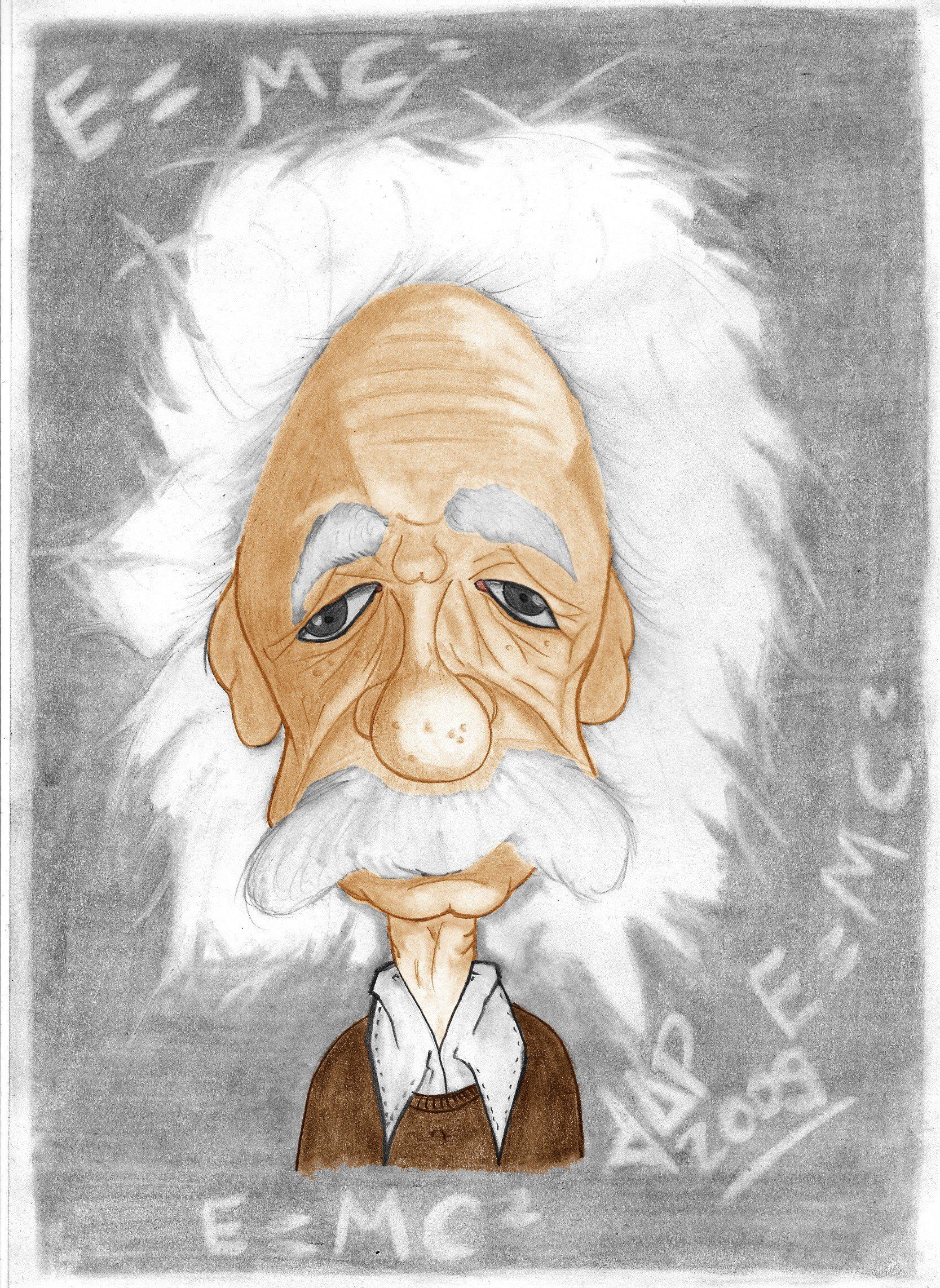 Albert Einstein, Karikatur, E=mc², Zeichnung, Grau, QHD+, Hintergrundbild fürs Tablet