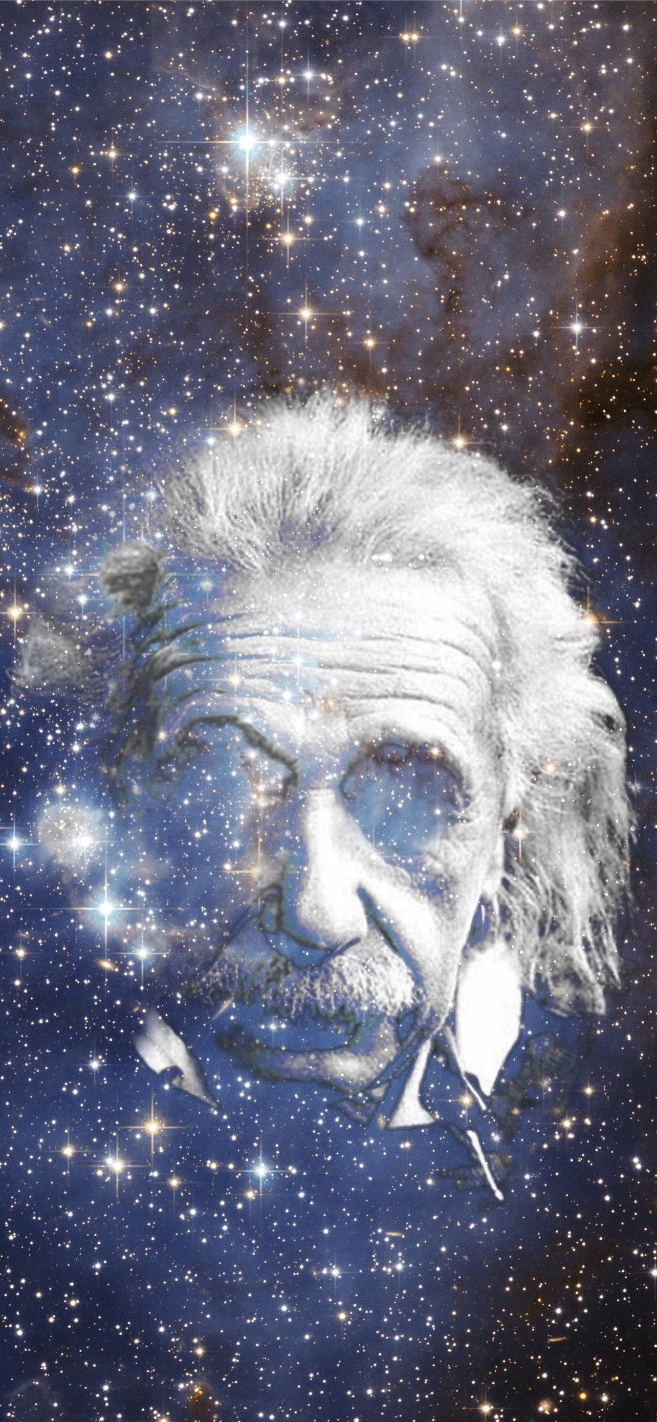 Albert Einstein, Weltall, Galaxie, Doppelbelichtung, Blau, Full HD, Handy-Hintergrundbild