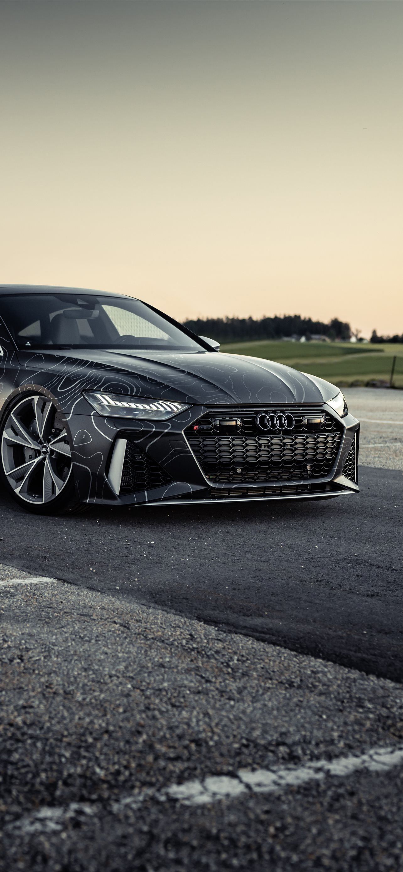 Audi RS6 Avant, Schwarz, Dämmerung, Straße, Kombi, Full HD, Handy-Hintergrund im Hochformat