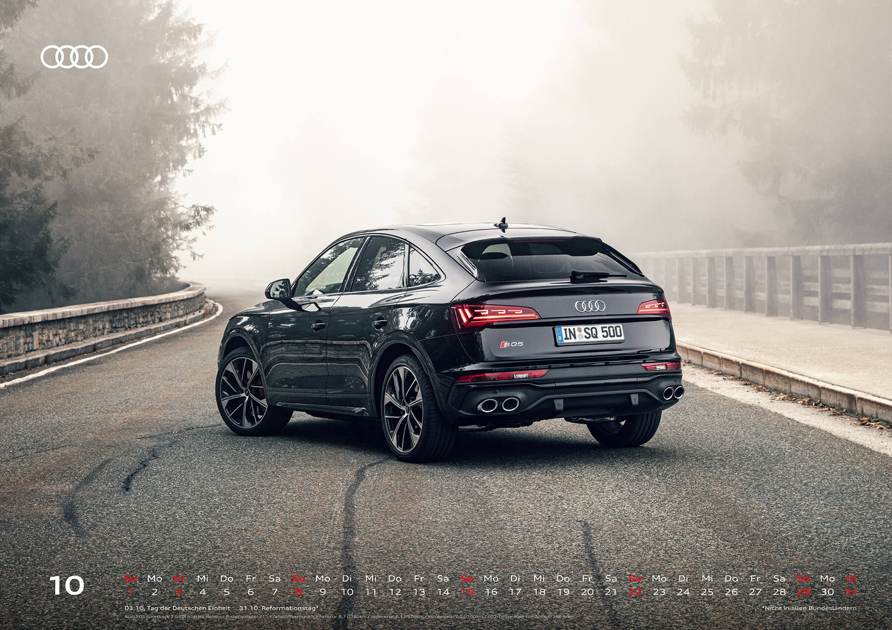 Audi Q5 Sportback, SUV, Schwarz, Nebel, Kalender, HD, Hintergrund für den Desktop