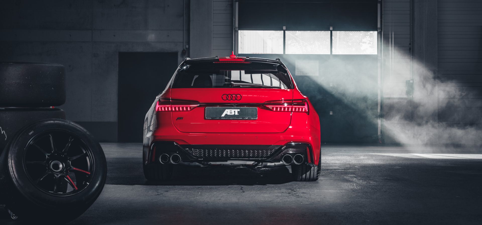 Audi RS6 Avant, ABT Sportsline, Rot, Heckansicht, Werkstatt, Full HD, Desktop-Hintergrund