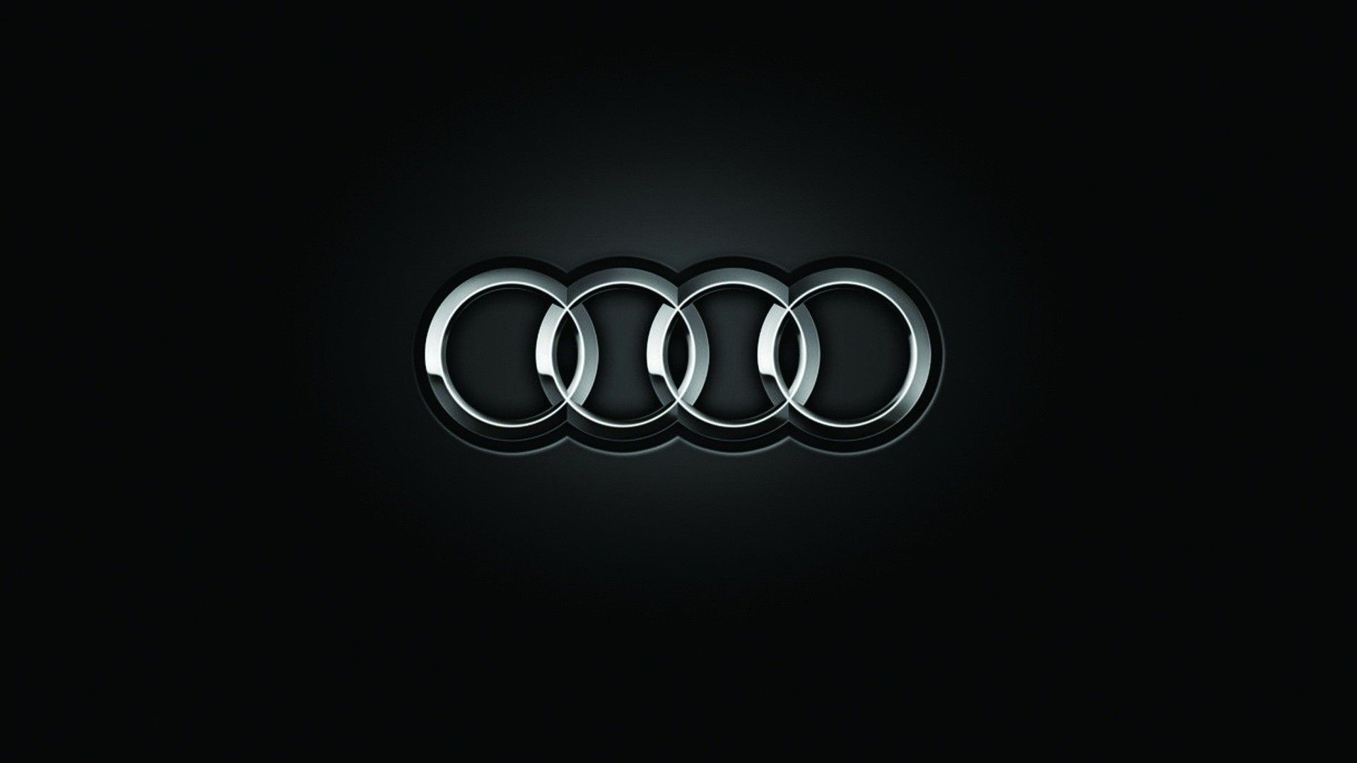 Audi-Logo, Vier Ringe, Chrom, Schwarzer Hintergrund, Minimalismus, Full HD Wallpaper
