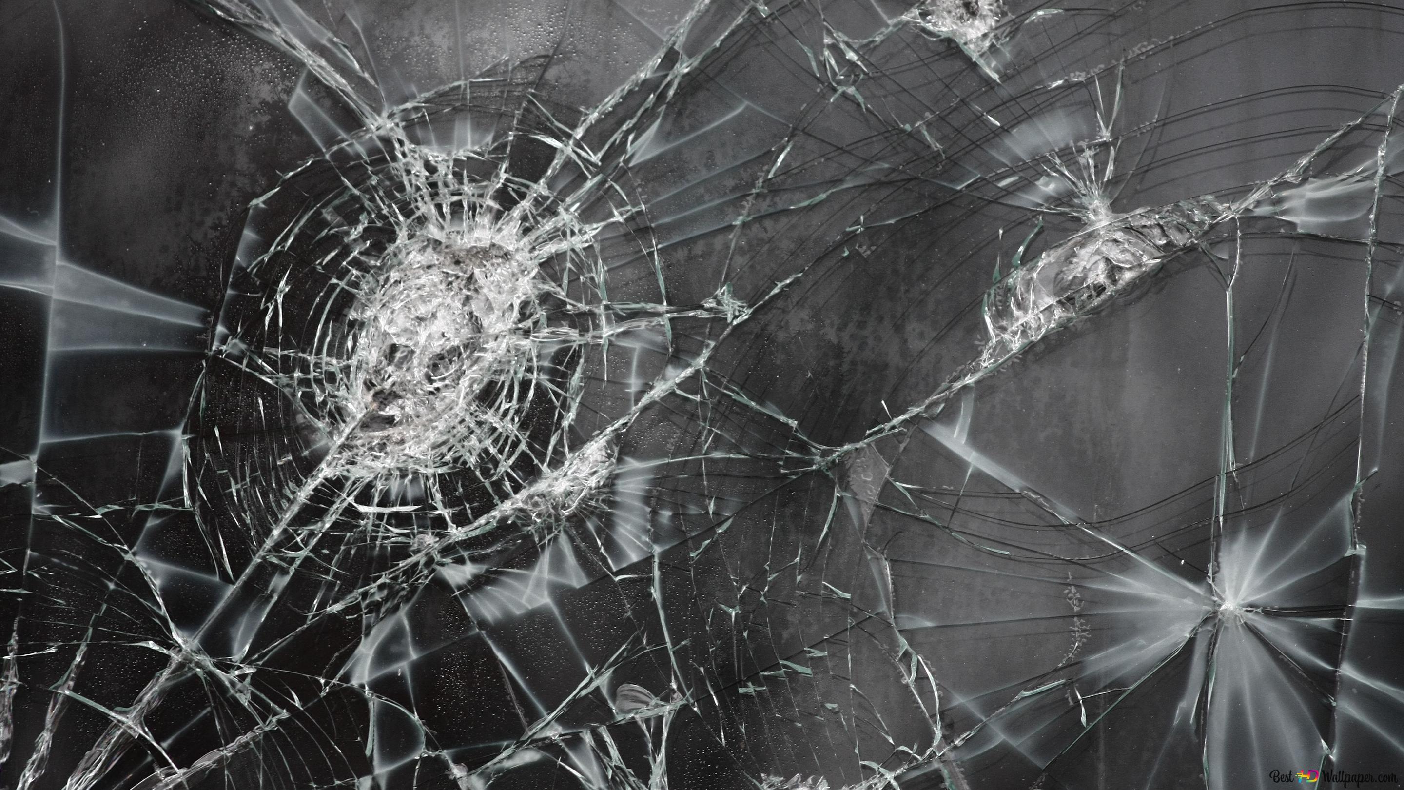 Zerbrochenes Glas, Gesprungener Bildschirm, Risse, Schwarzweiß, Fake Screen, 2K-Hintergrundbild