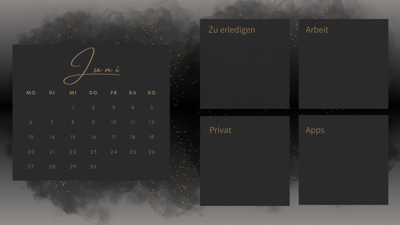 Desktop-Organizer, Kalender, Juni, Zu erledigen, Dunkelgrau, Gold, HD, Breitbild-Hintergrundbild