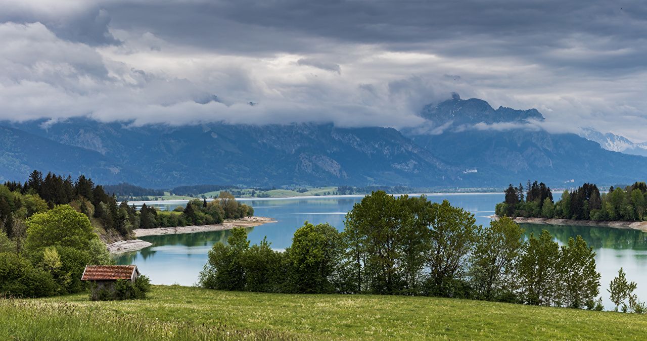 See, Alpenvorland, Gebirge, Wiese, Wolken, Landschaft, HD, Hintergrund für den Desktop