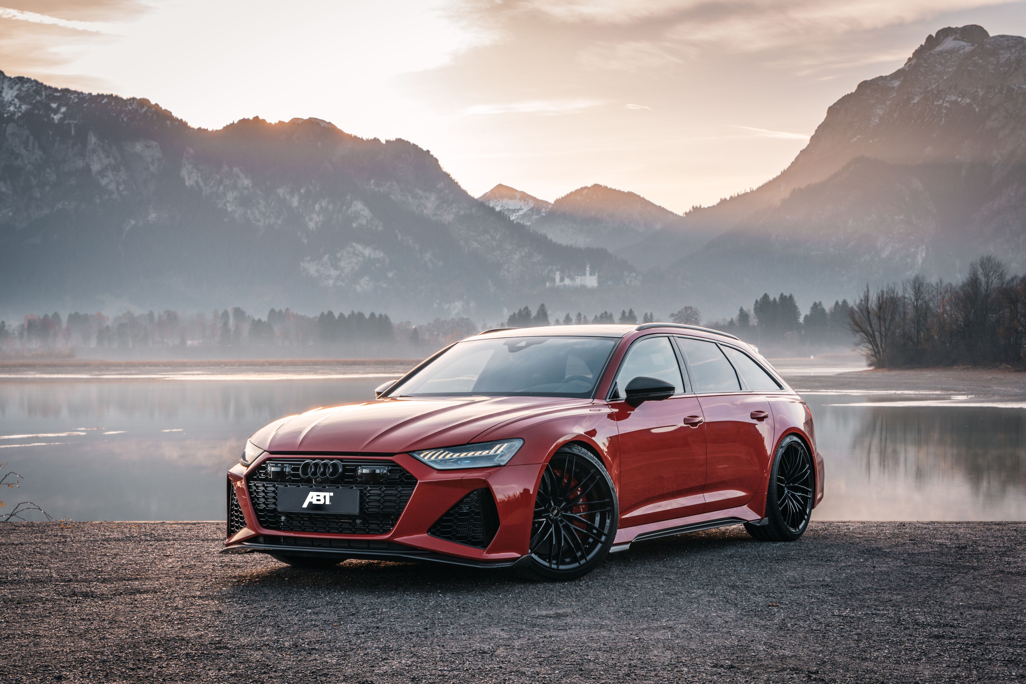 Audi RS6 Avant, ABT Sportsline, Rot, Bergsee, Alpen, 2K, Hintergrundbild für den PC