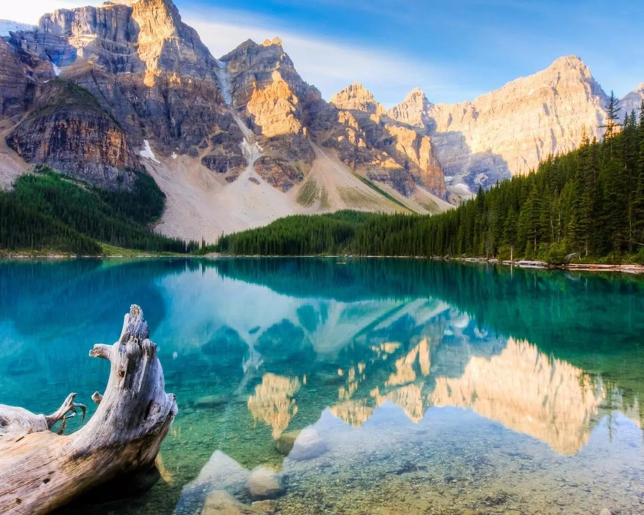 Moraine Lake, Banff-Nationalpark, Kanada, Treibholz, Gebirge, Türkis, HD, PC-Hintergrundbild