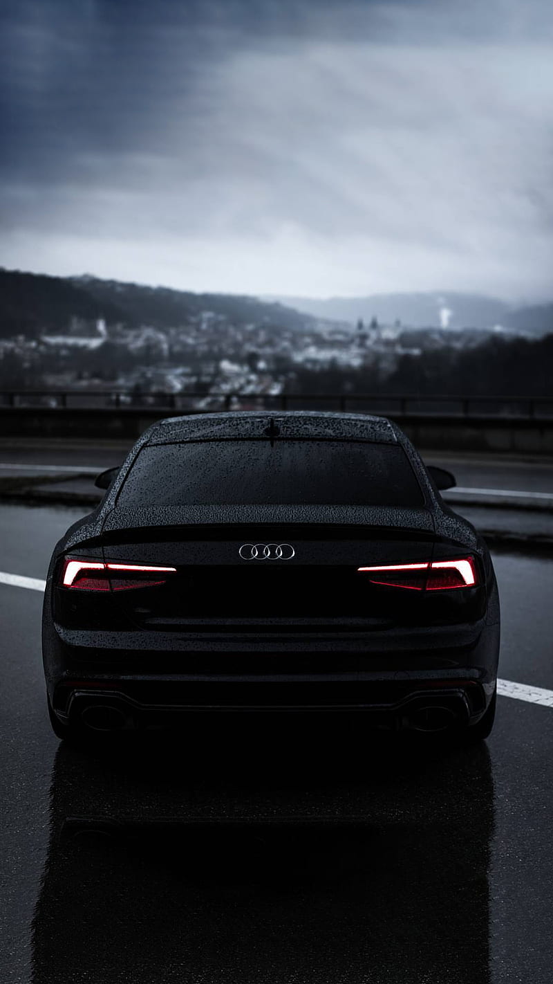 Audi A5 Sportback, Heckansicht, Bewölkter Himmel, Dunkel, Schwarz, HD, Handy-Hintergrundbild