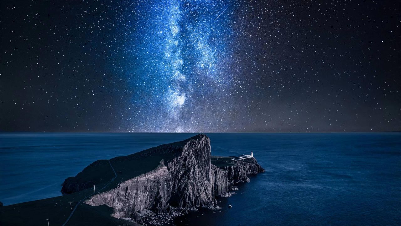 Milchstraße, Klippe, Meer, Sternenhimmel, Nacht, Küste, HD, Hintergrundbild für den PC