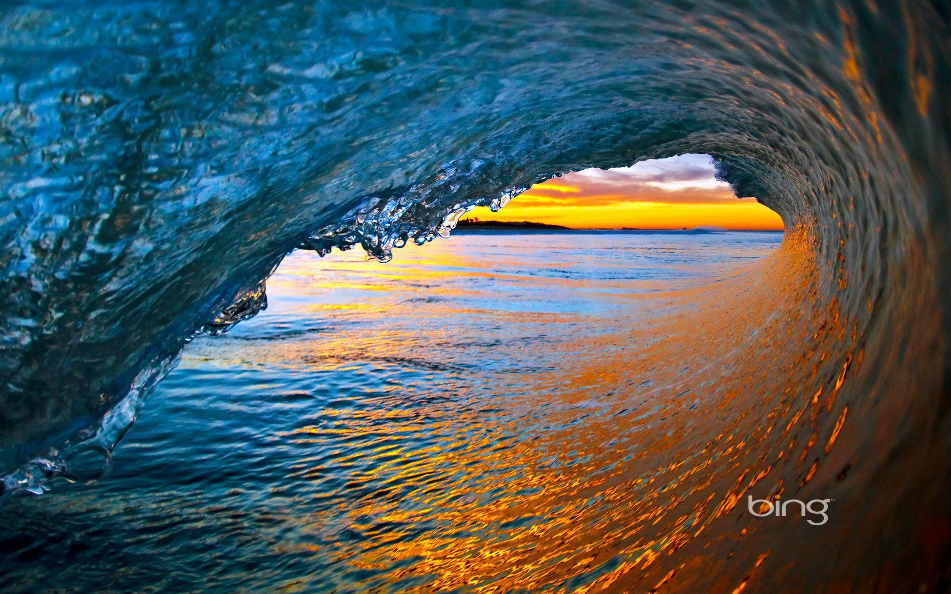 Welle, Wellentunnel, Ozean, Sonnenuntergang, Surfen, 16:10, Full-HD-Hintergrundbild für den Desktop