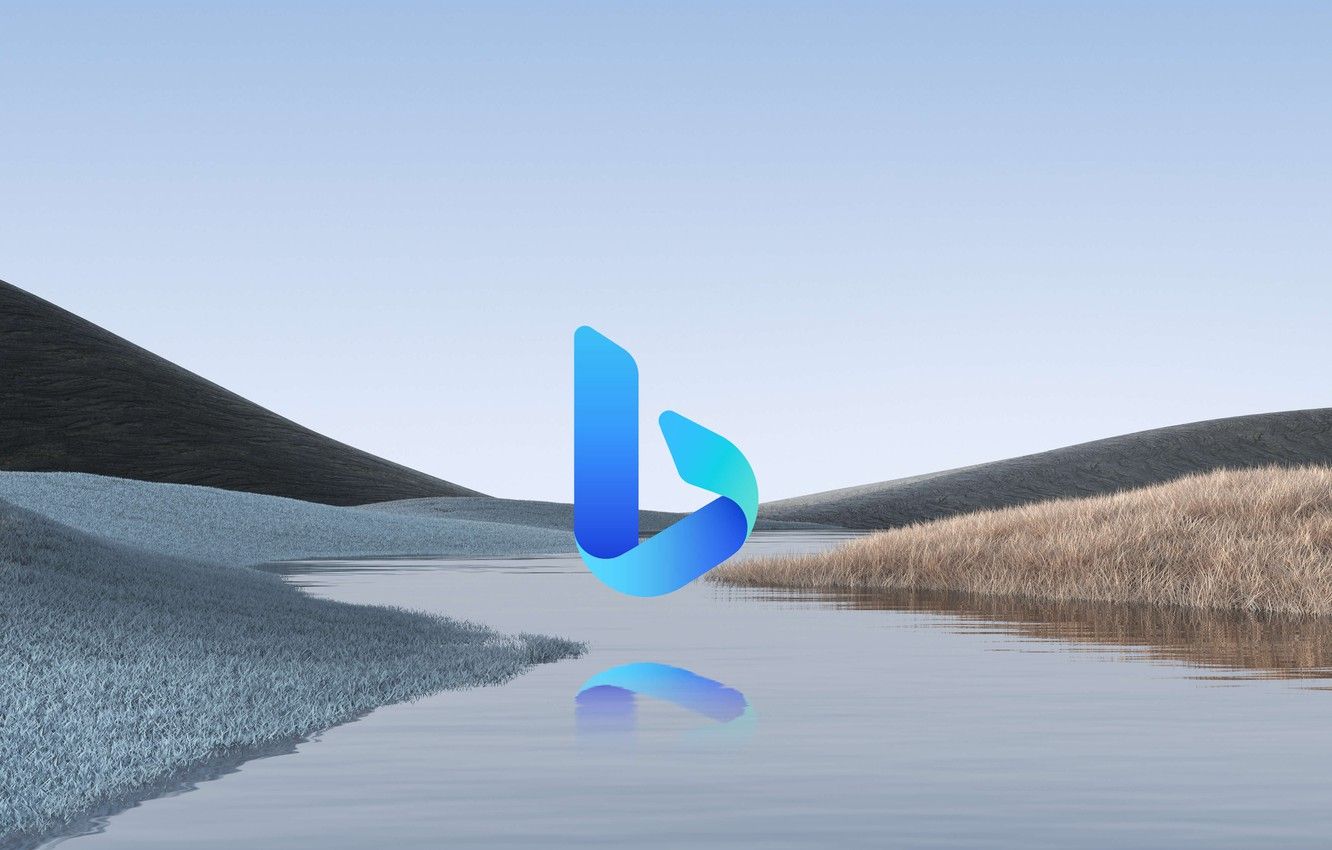Bing-Logo, Microsoft Bing, Hügel, See, Pastell, Minimalistisch, HD, PC-Hintergrundbild