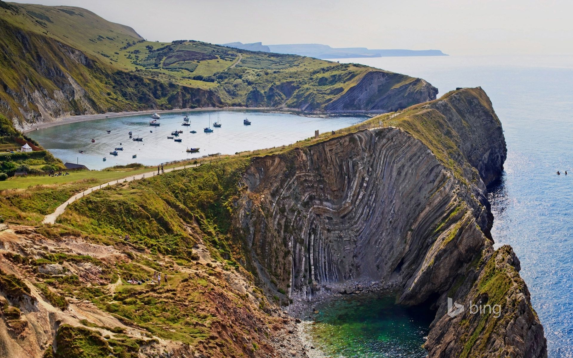 Lulworth Cove, Stair Hole, Dorset, England, Jurassic Coast, Felsfalten, Bucht, Full-HD-Hintergrundbild