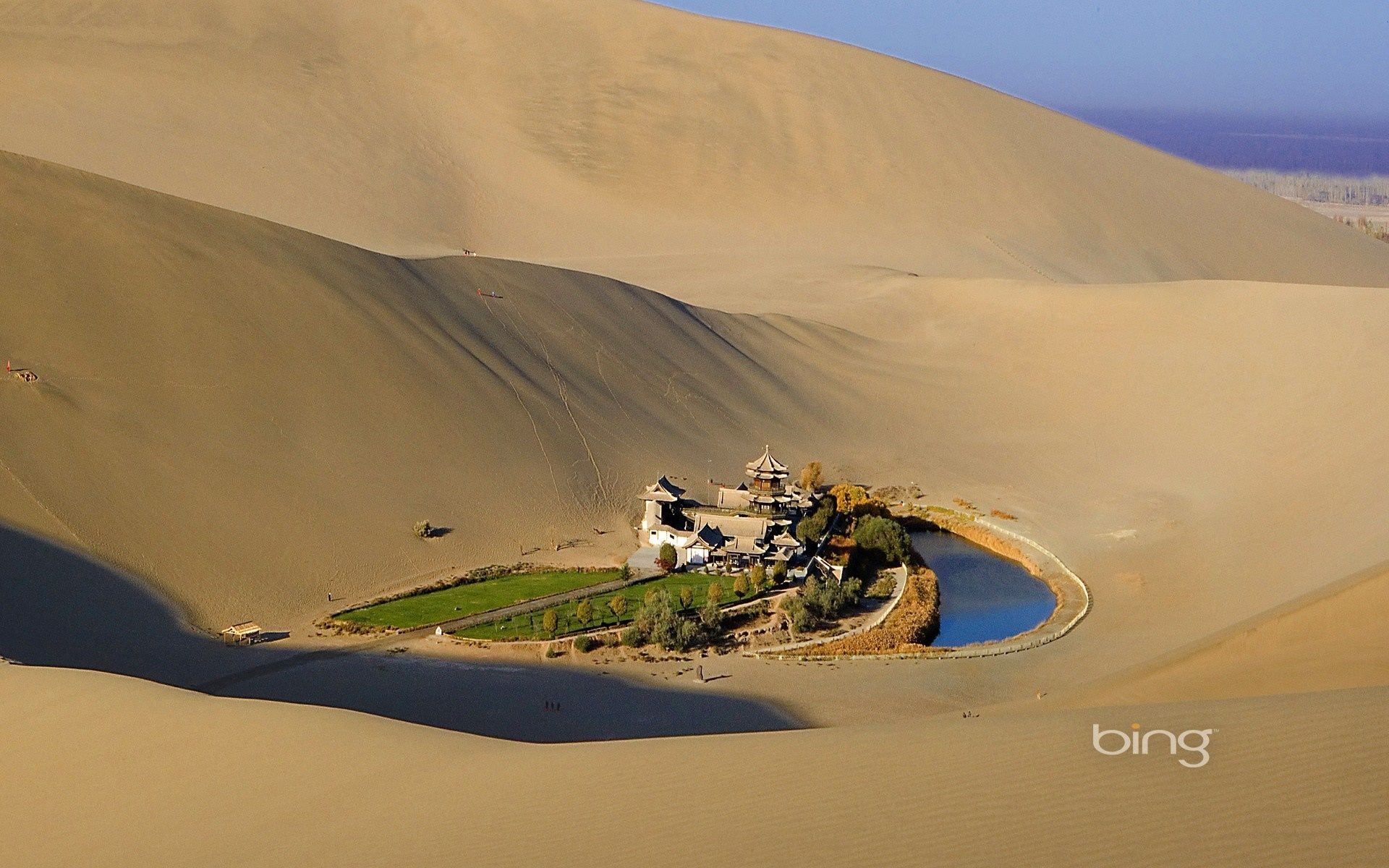 Mondsichelsee, Dunhuang, China, Wüste, Sanddünen, Oase, 16:10, Full-HD-Hintergrundbild für den Desktop