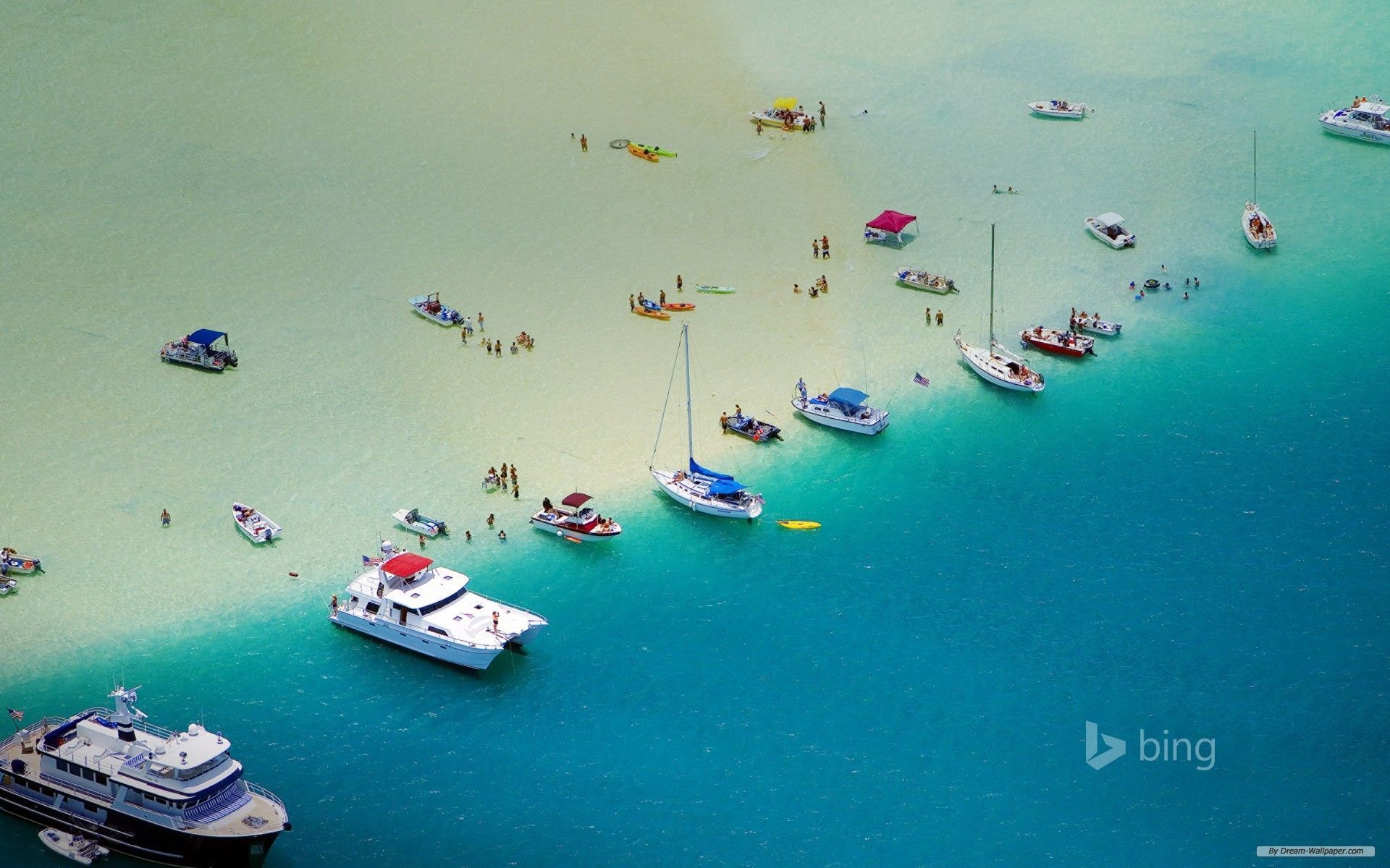 Boote, Yachten, Türkises Wasser, Luftaufnahme, Sommer, Bing, Full HD, Windows-Hintergrundbild