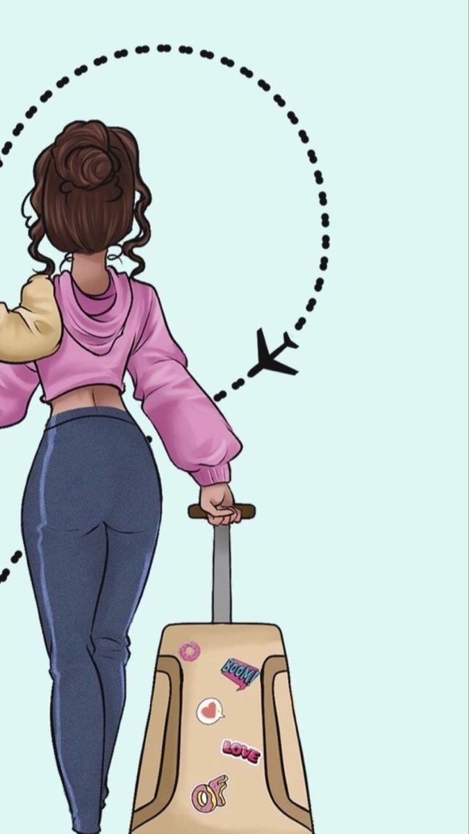 Mädchen, Koffer, Reise, Illustration, Hochformat, Hintergrundbild fürs Smartphone