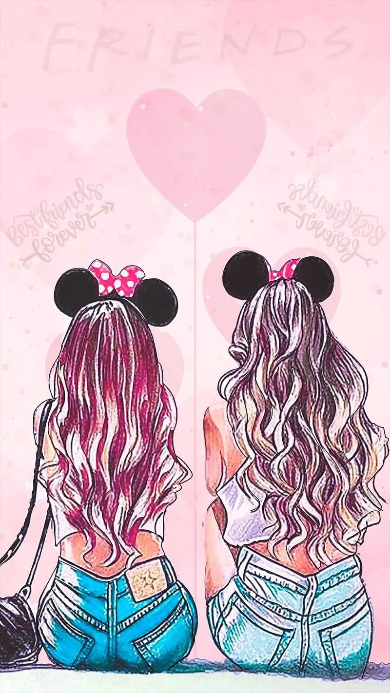 Freundinnen, Minnie-Ohren, Herzballon, Rosa, HD, Sperrbildschirm fürs iPhone