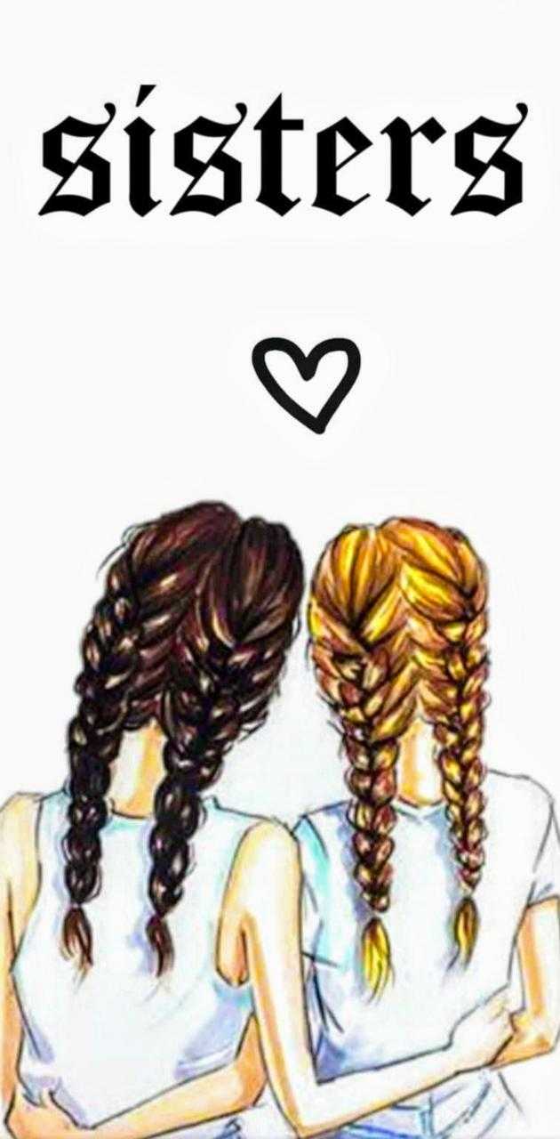 Sisters, Freundinnen, Zöpfe, Herz, Hintergrundbild für iPhone und Android