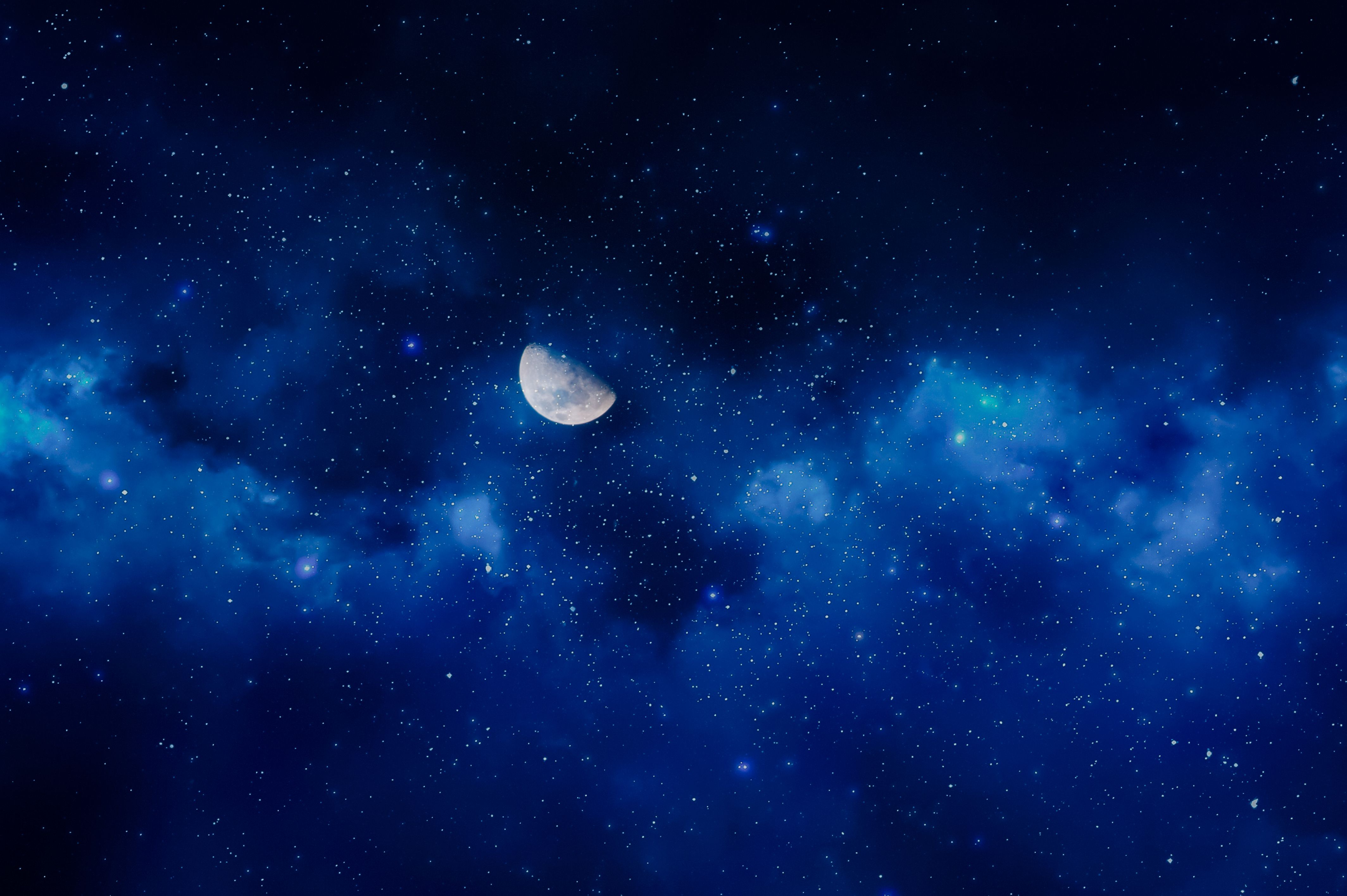 Halbmond, Sternenhimmel, Nebel, Weltraum, Nacht, 4K, Hintergrund für den Desktop