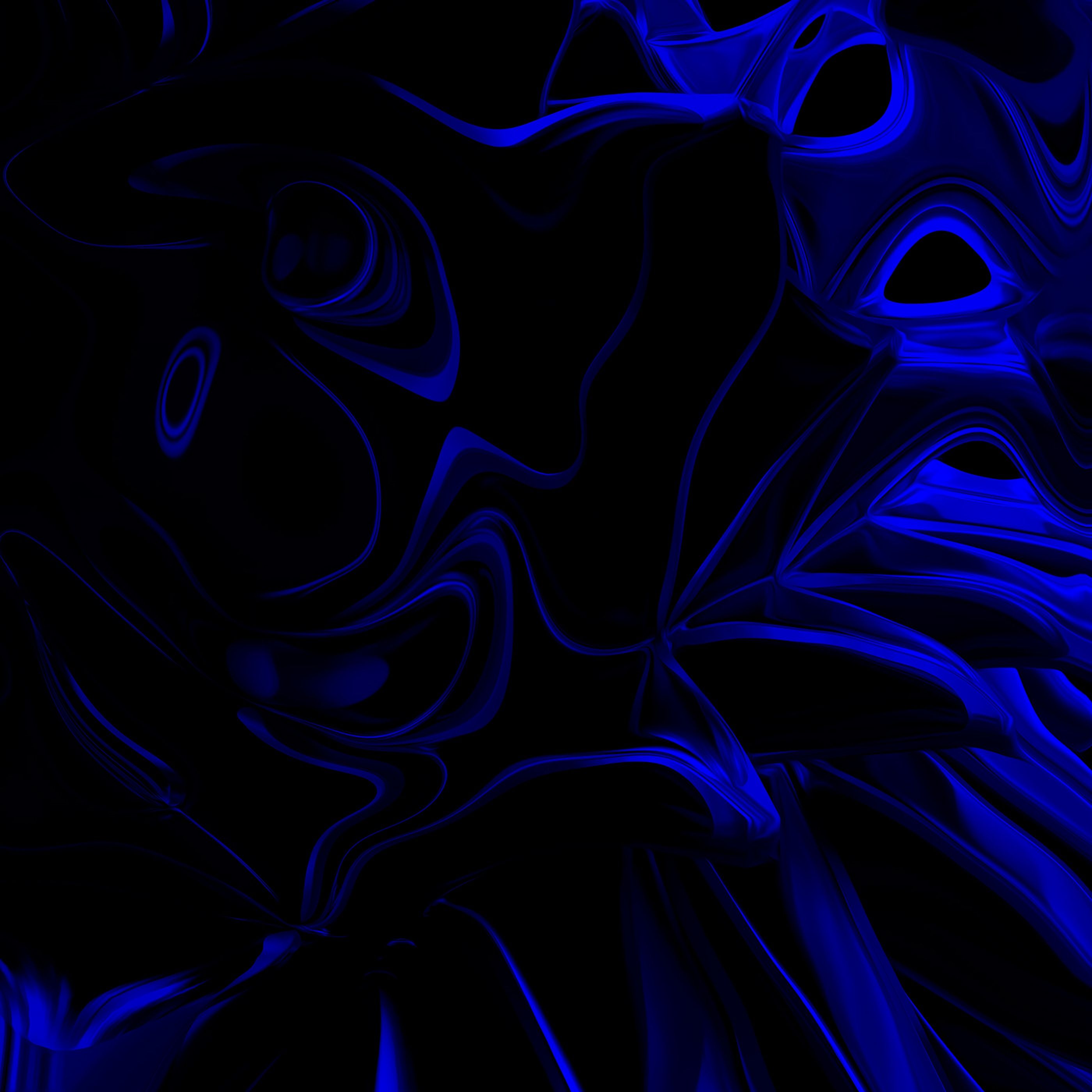 Abstrakt, Fluide Formen, Schwarz-Blau, Dunkel, Marmor-Effekt, 2K, Tablet-Hintergrund