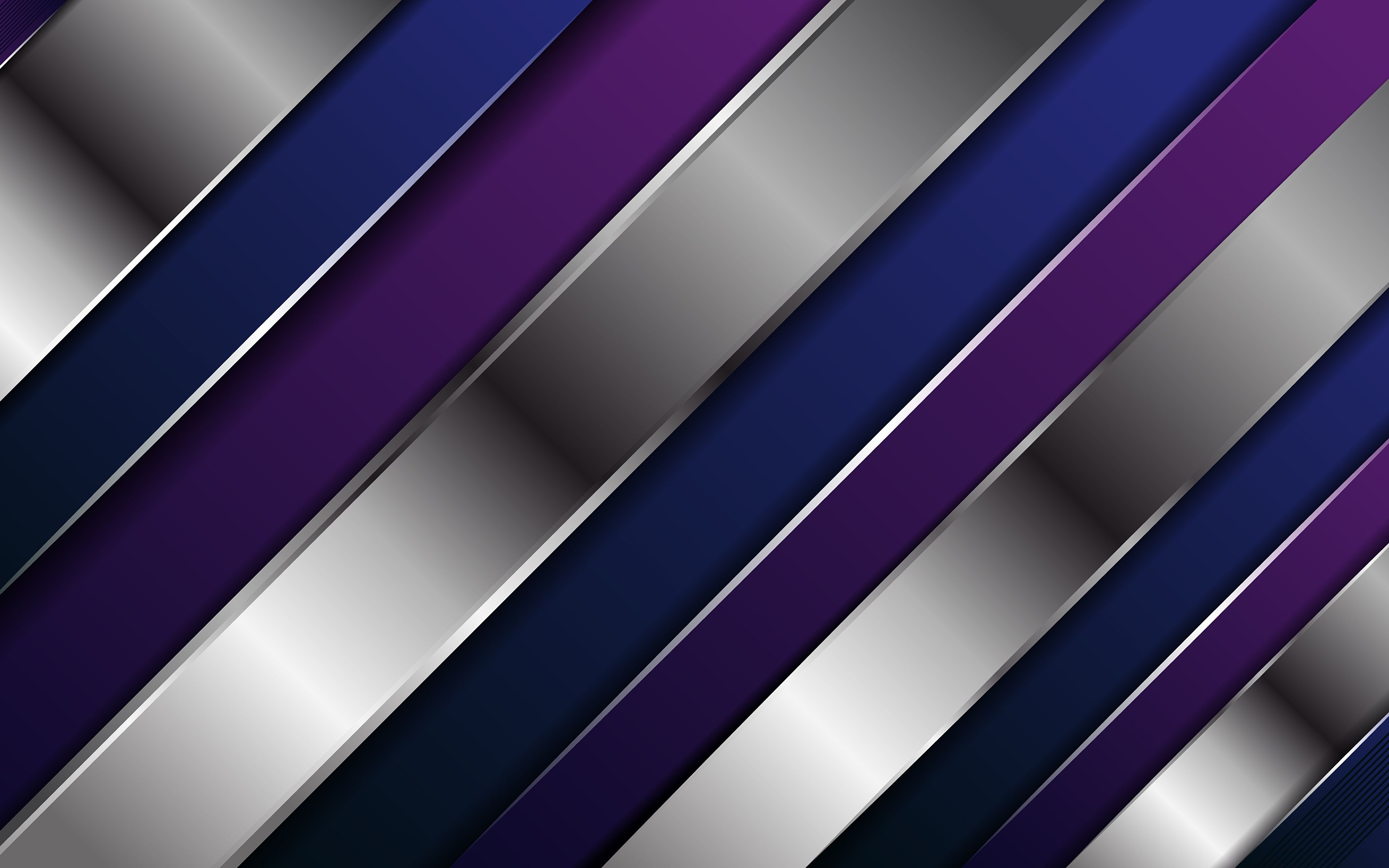 Diagonale Streifen, Metallic, Violett, Dunkelblau, Abstrakt, 4K, Windows-Hintergrundbild