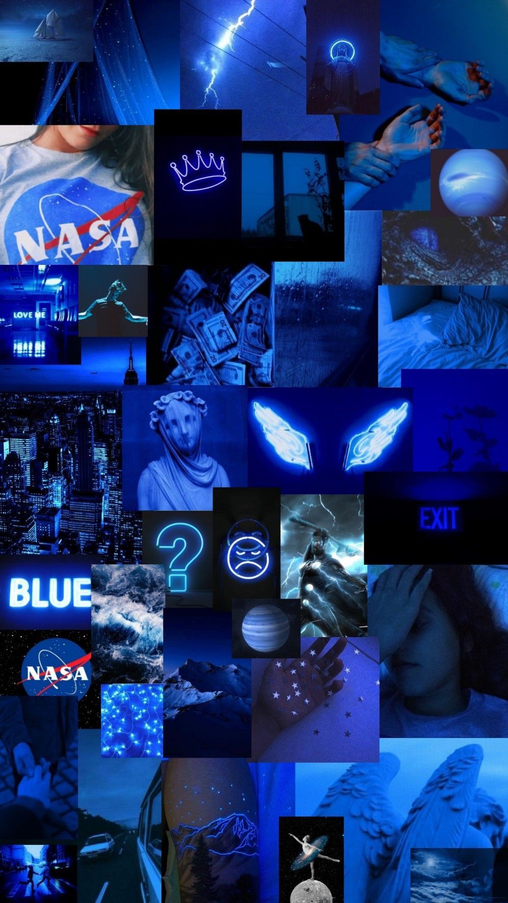 Collage, NASA, Neon, Engelsflügel, Dunkelblau, Hochformat, HD, Handy-Hintergrundbild