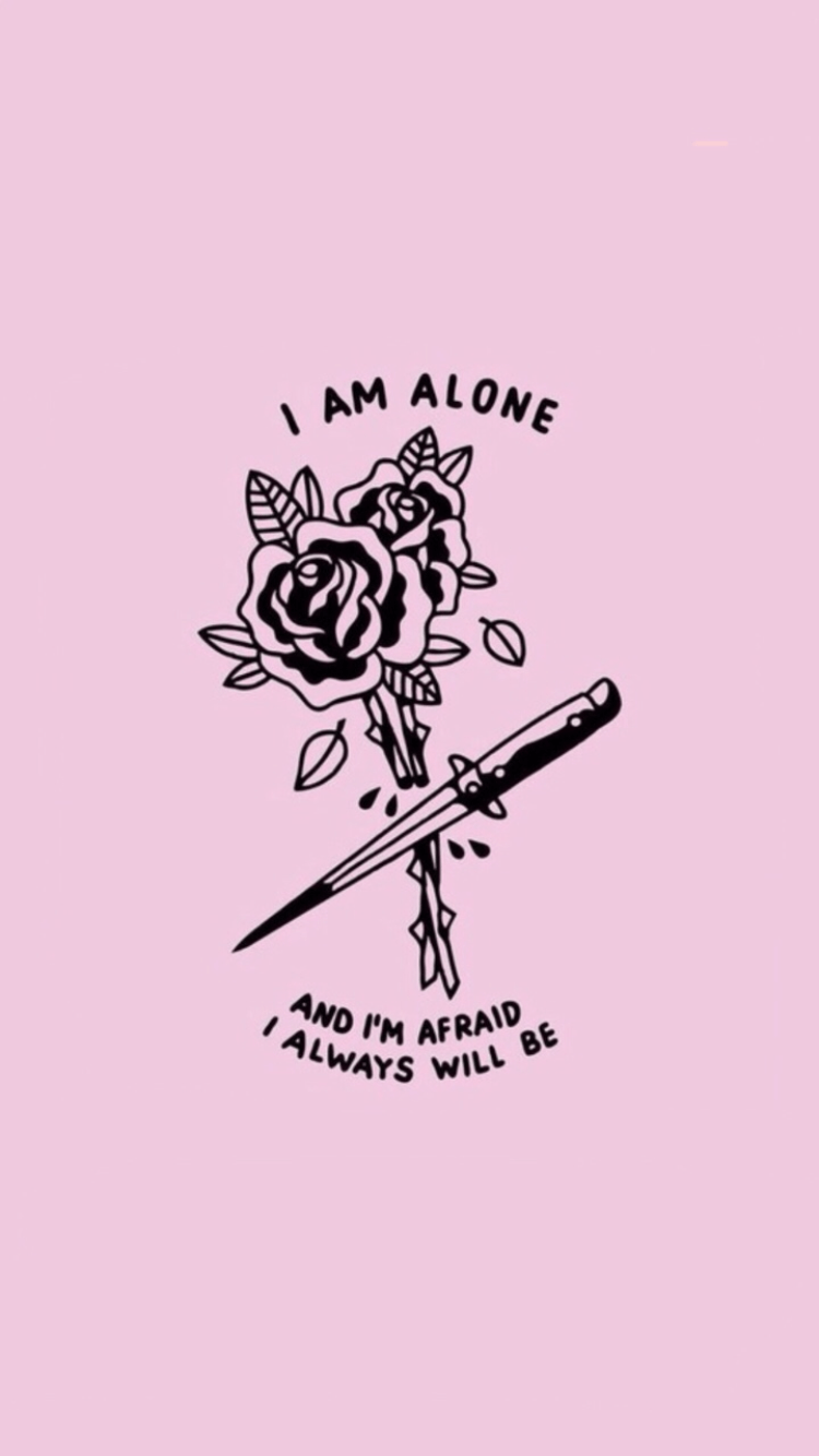 I Am Alone, Rose, Dolch, Tattoo-Stil, Rosa Hintergrund, HD, Sperrbildschirm fürs iPhone