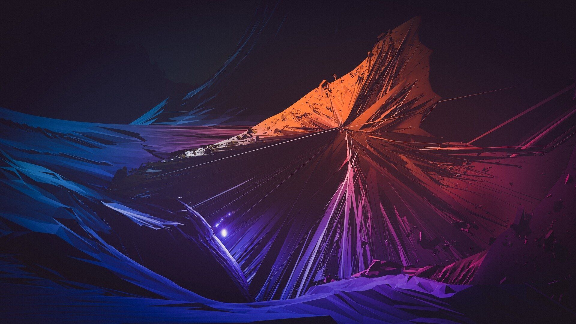 Low Poly, Gebirge, 3D-Rendering, Blau-Orange, Abstrakt, Full HD 1080p, Desktop-Hintergrundbild