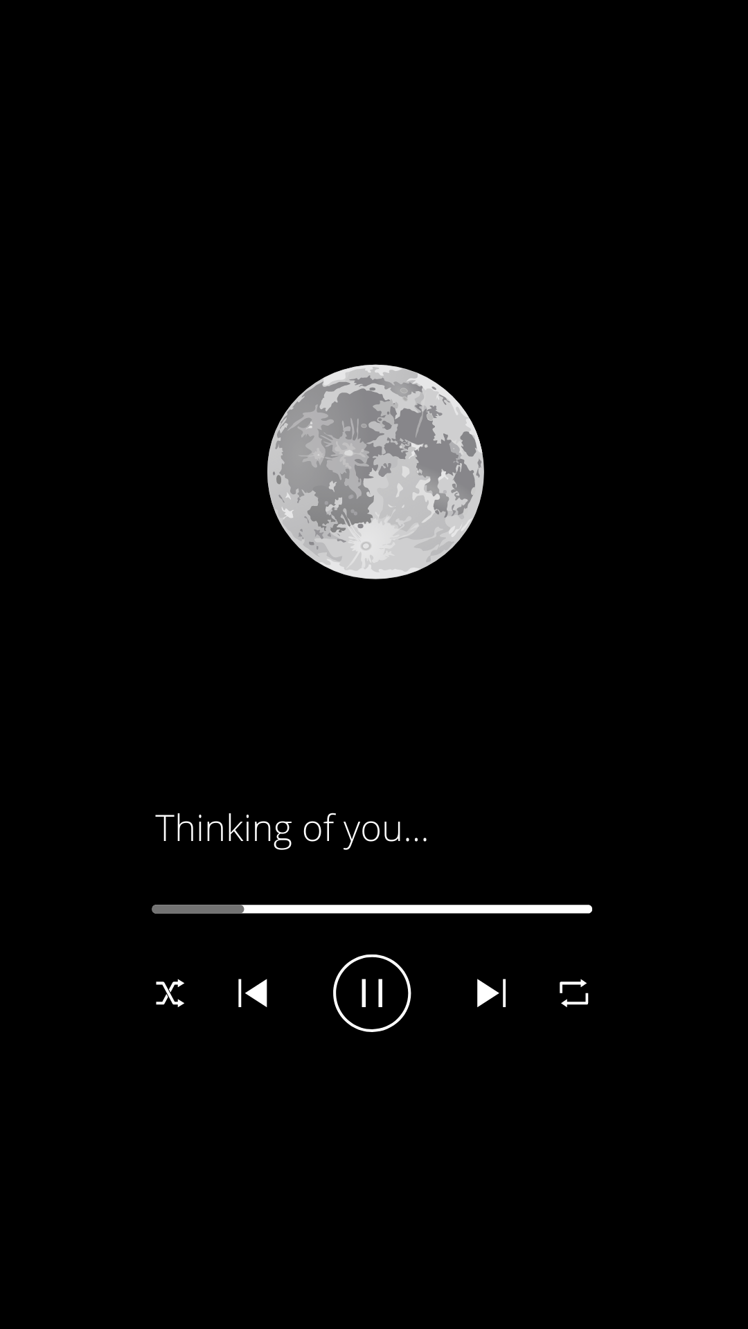 Vollmond, Musikplayer, Thinking of you, Schwarzer Hintergrund, Minimalistisch, Sperrbildschirm