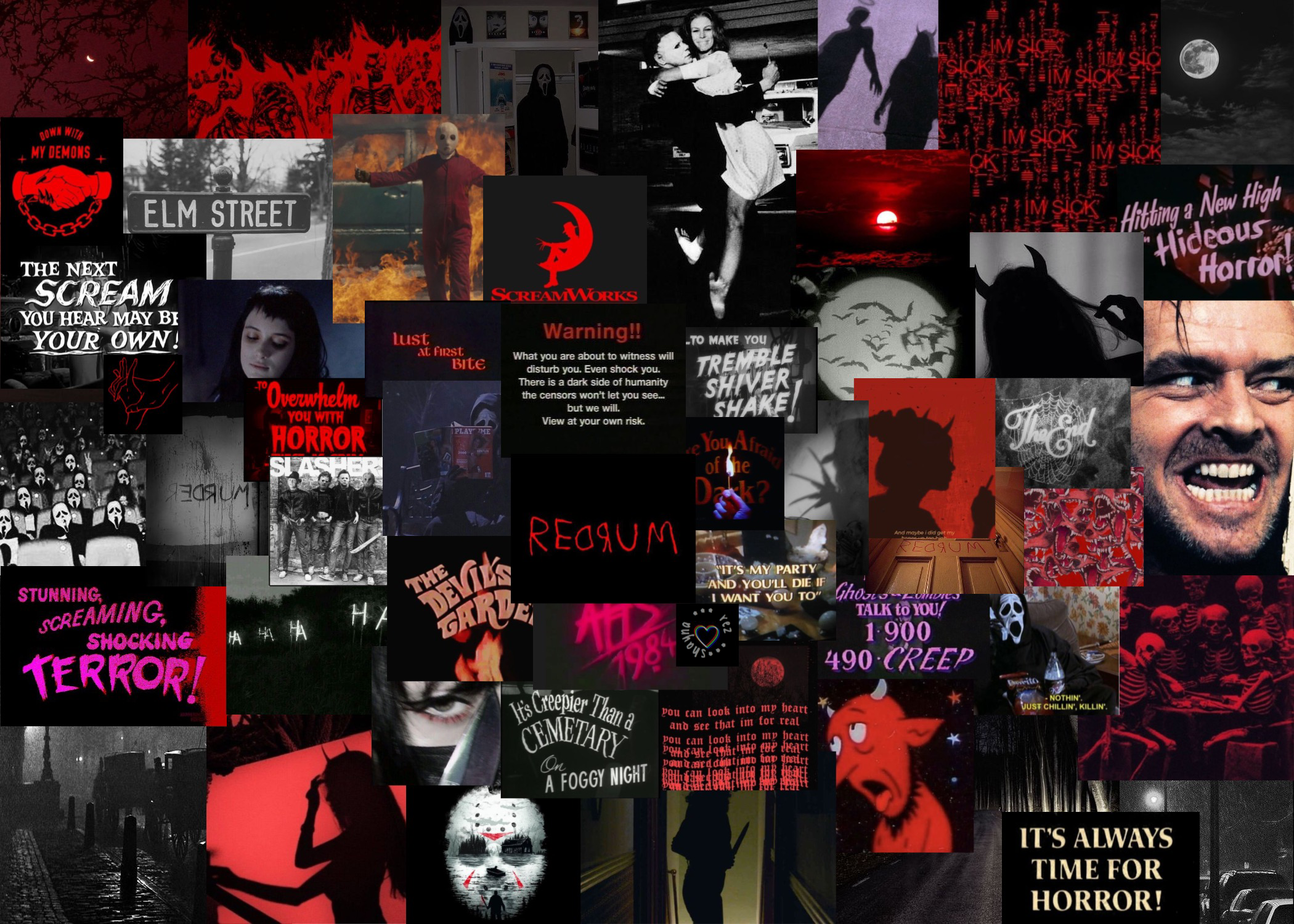Shining, Jack Torrance, Nightmare on Elm Street, Scream, Horror-Collage, Rot-Schwarz, Full-HD-Hintergrundbild