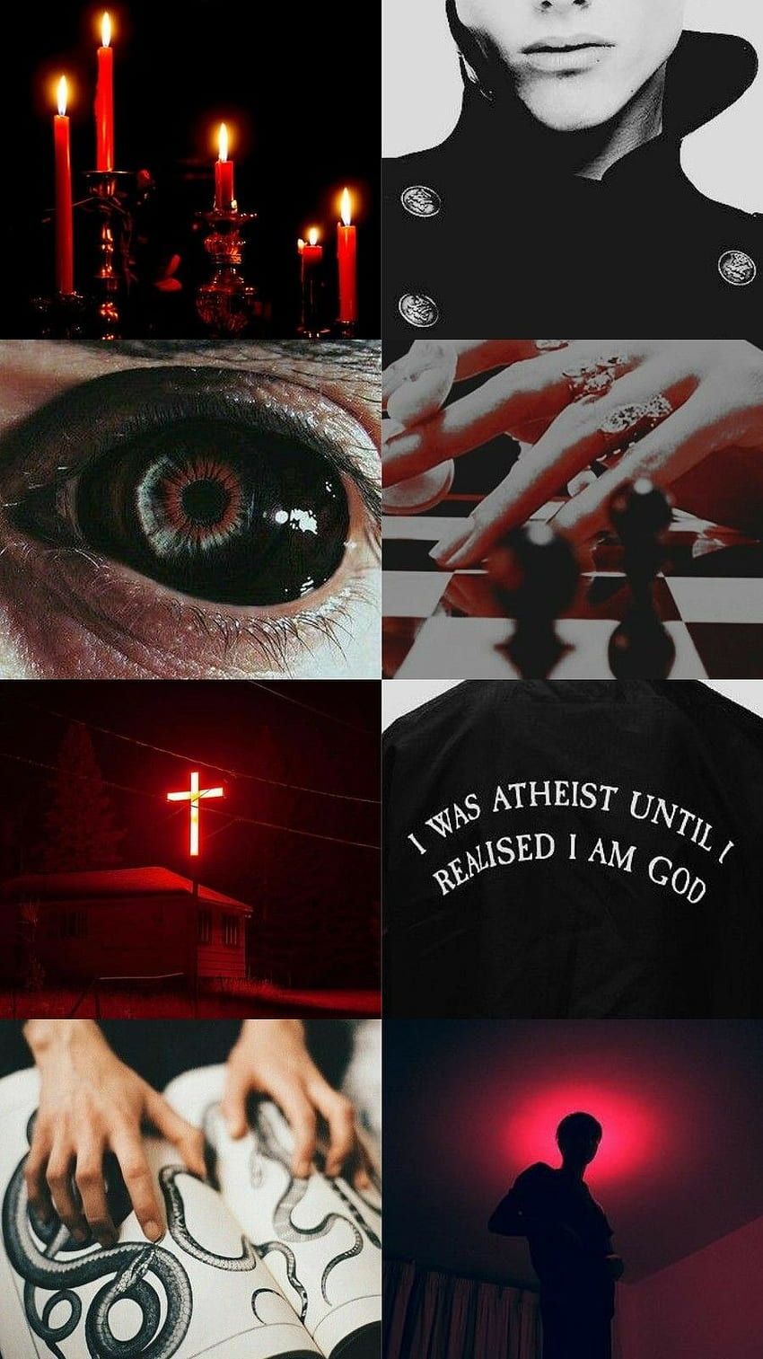 Rote Kerzen, Auge, Kreuz, Collage, Rot-Schwarz, Okkult, Hochformat, Hintergrundbild fürs Smartphone