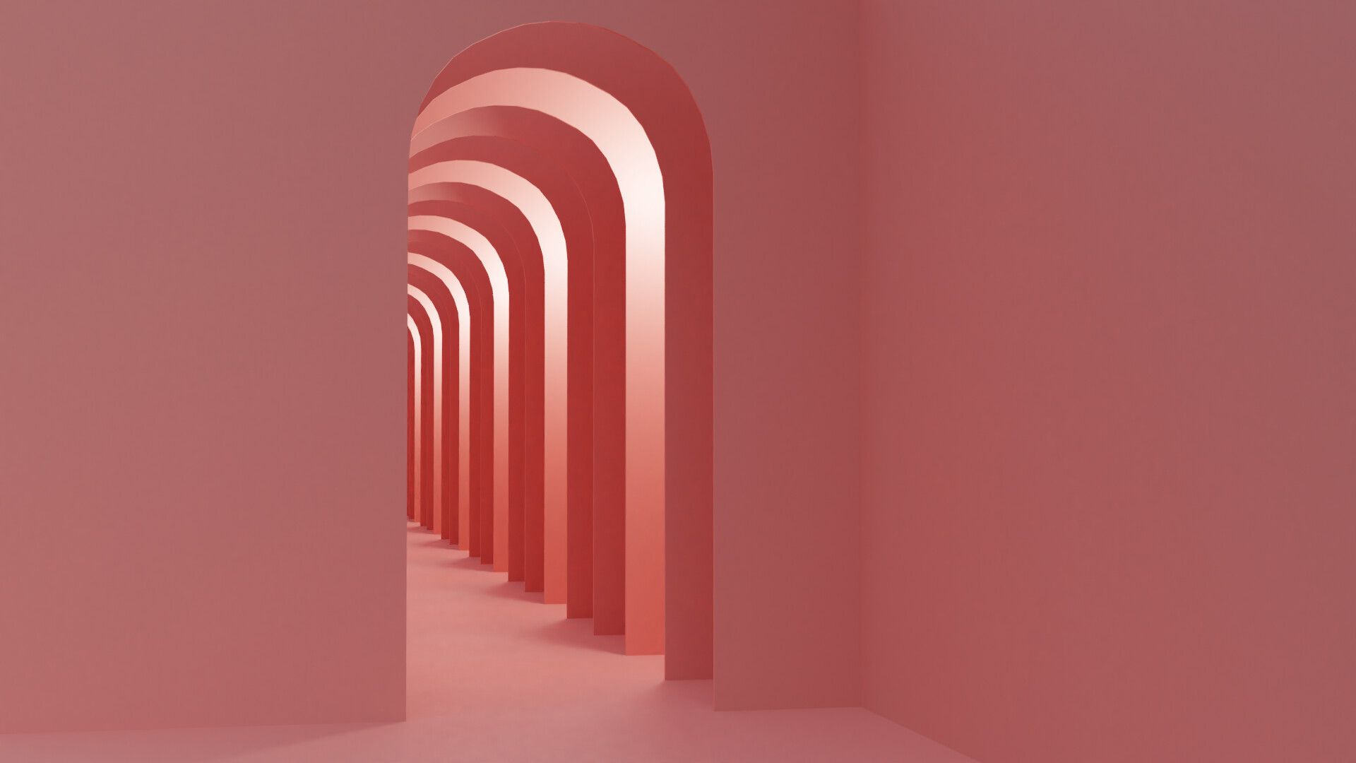 Bogengang, Torbögen, Korallenrot, Minimalistisch, Architektur, 3D-Rendering, Full-HD-Hintergrund