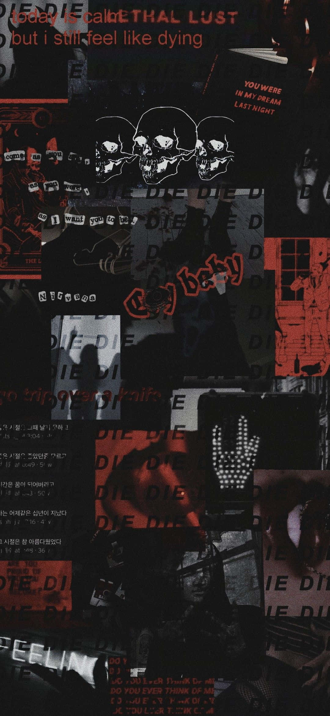 Horror-Ästhetik, Collage, Rot-Schwarz, Grunge, Düster, Full HD, Handy-Hintergrund im Hochformat
