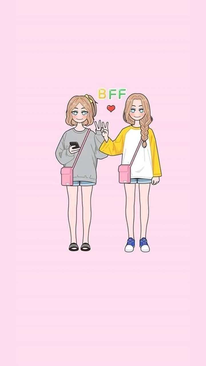 Freundinnen, Chibi, Illustration, Rosa, HD, Hintergrundbild fürs Handy