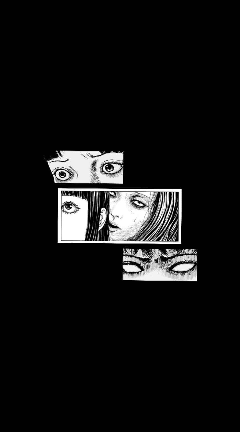 Manga-Augen, Starrende Augen, Schwarz-Weiß, Minimalistisch, Unheimlich, HD, iPhone-Hintergrundbild