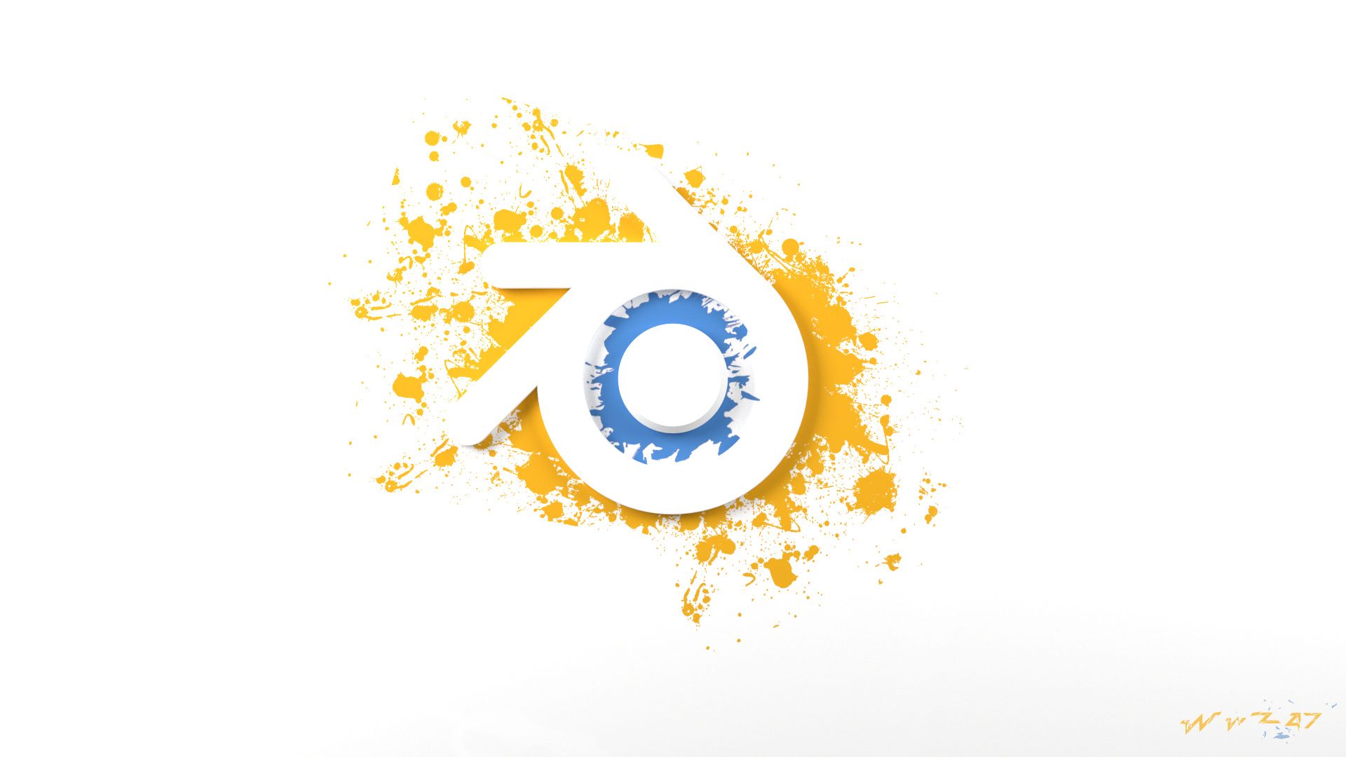 Blender-Logo, Farbspritzer, Weißer Hintergrund, Orange-Blau, Grafik, Full HD Wallpaper