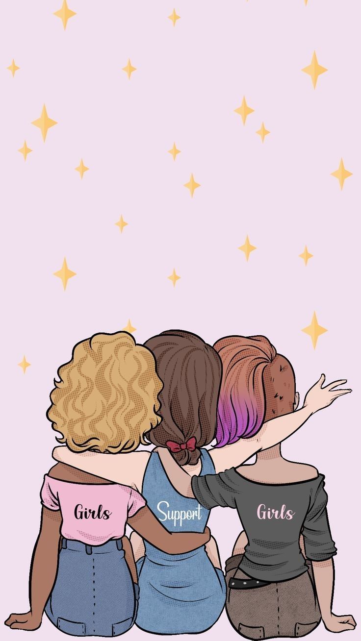 Drei Freundinnen, Rückansicht, Sterne, Illustration, HD, Handy-Hintergrund im Hochformat