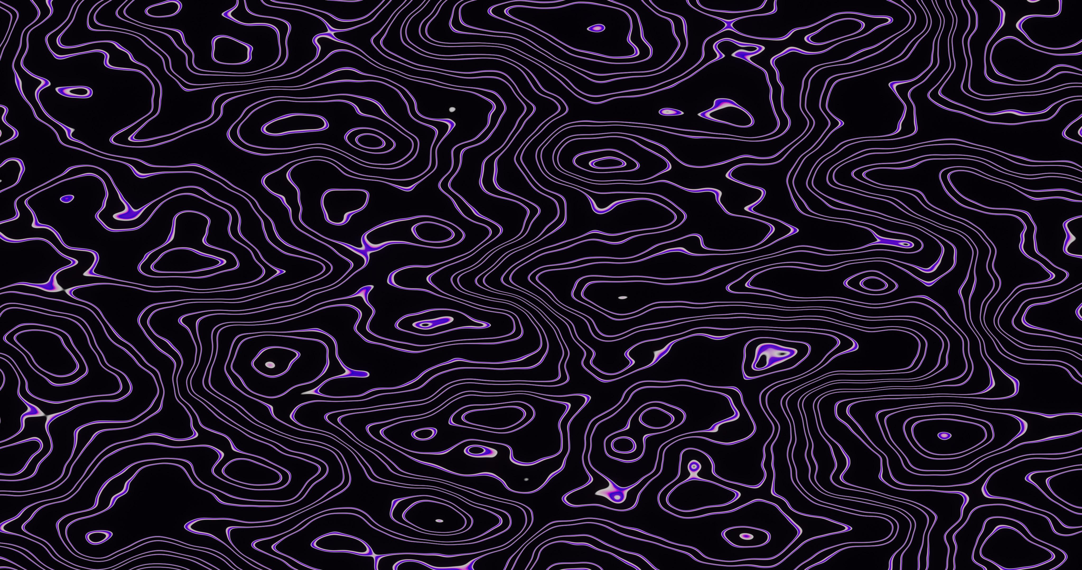 Topografische Linien, Abstrakt, Lila, Schwarz, Muster, 4K, Desktop-Hintergrund für Windows