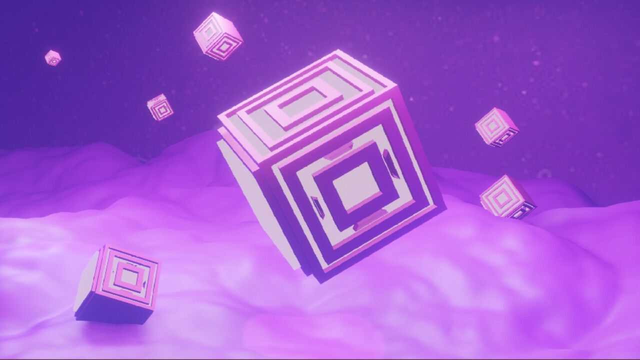 Würfel, Labyrinth-Muster, Wolken, Lila, Surreal, 3D-Rendering, HD, Breitbild-Hintergrundbild