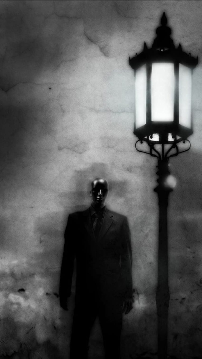 Der Exorzist, Straßenlaterne, Silhouette, Nebel, Schwarz-Weiß, HD, Handy-Hintergrund