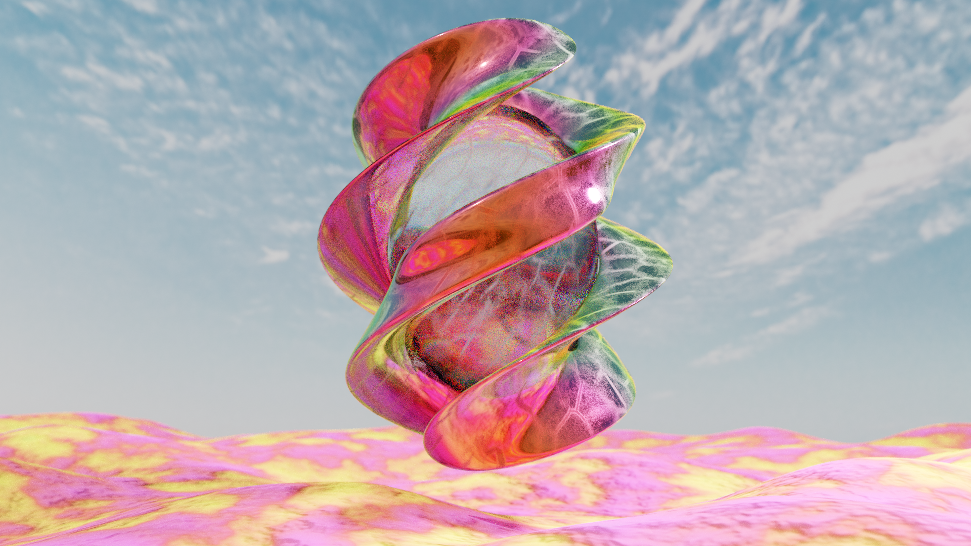 Abstrakte Skulptur, Spirale, Wolken, Pastell, Surreal, 3D-Rendering, Full HD, Laptop-Hintergrundbild
