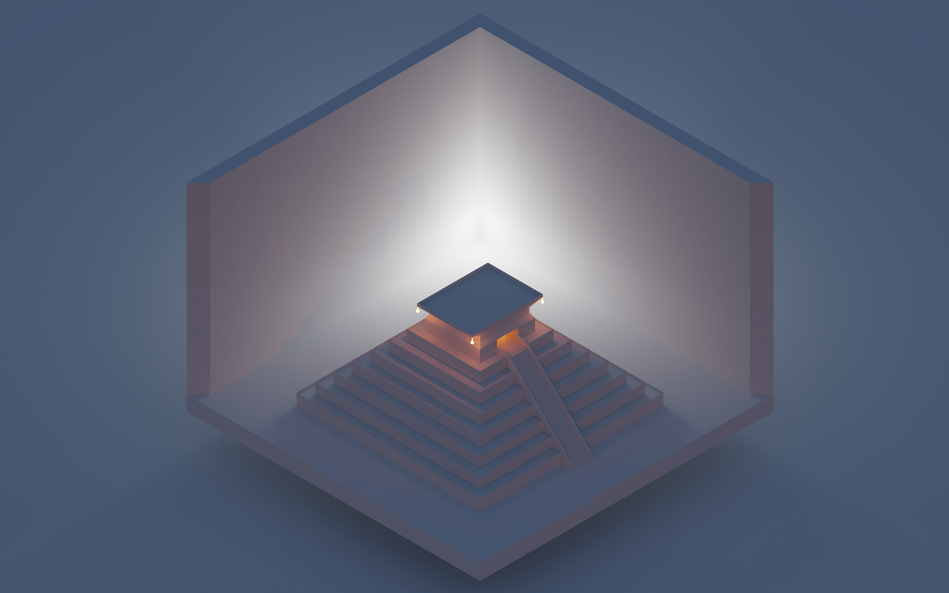 Isometrisch, Pyramide, Raum, Graublau, Minimalistisch, Low Poly, Full HD, MacBook-Hintergrundbild