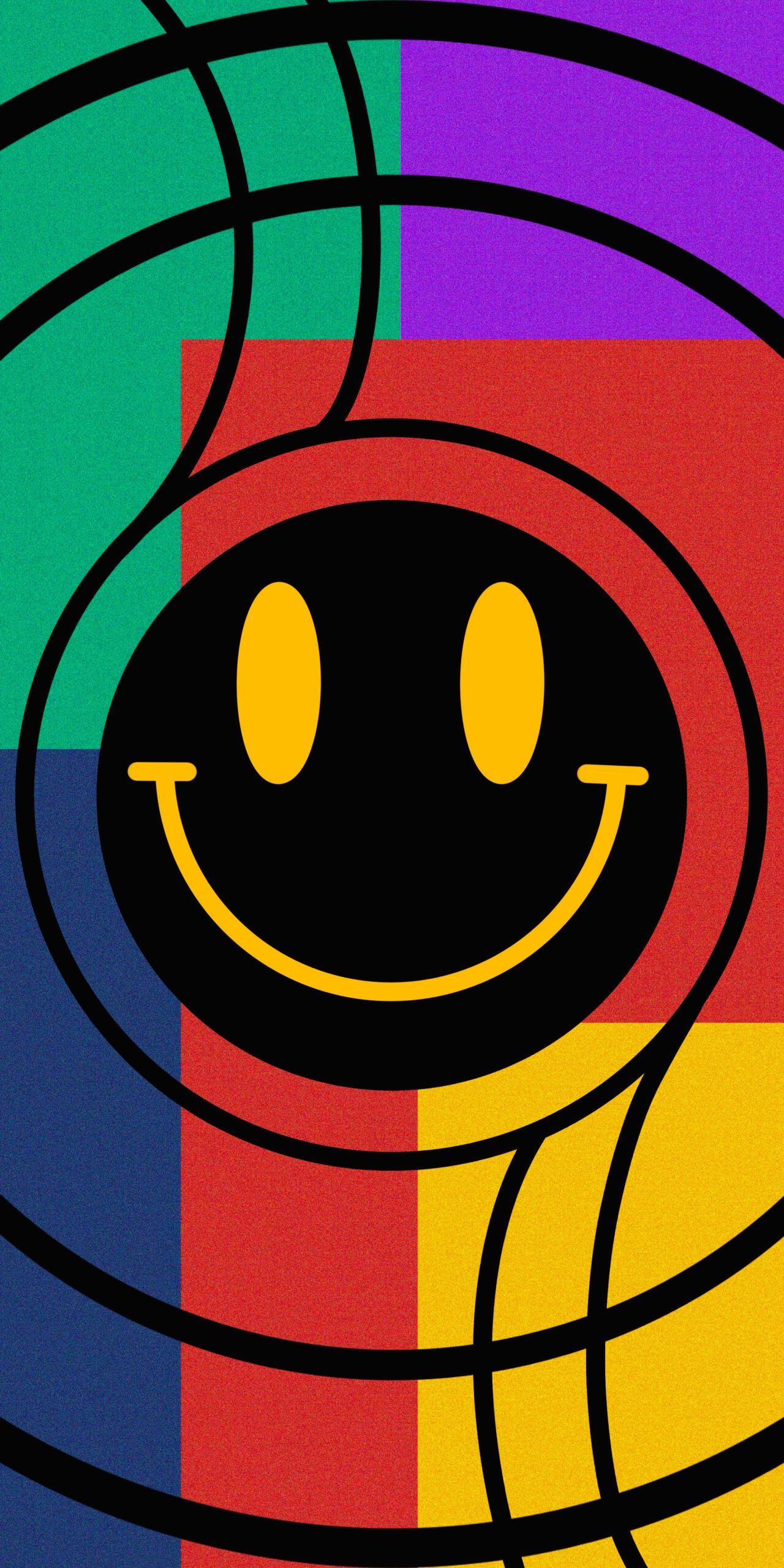 Smiley, Gelb, Kreise, Bunte Felder, Retro, Full HD, Sperrbildschirm fürs iPhone