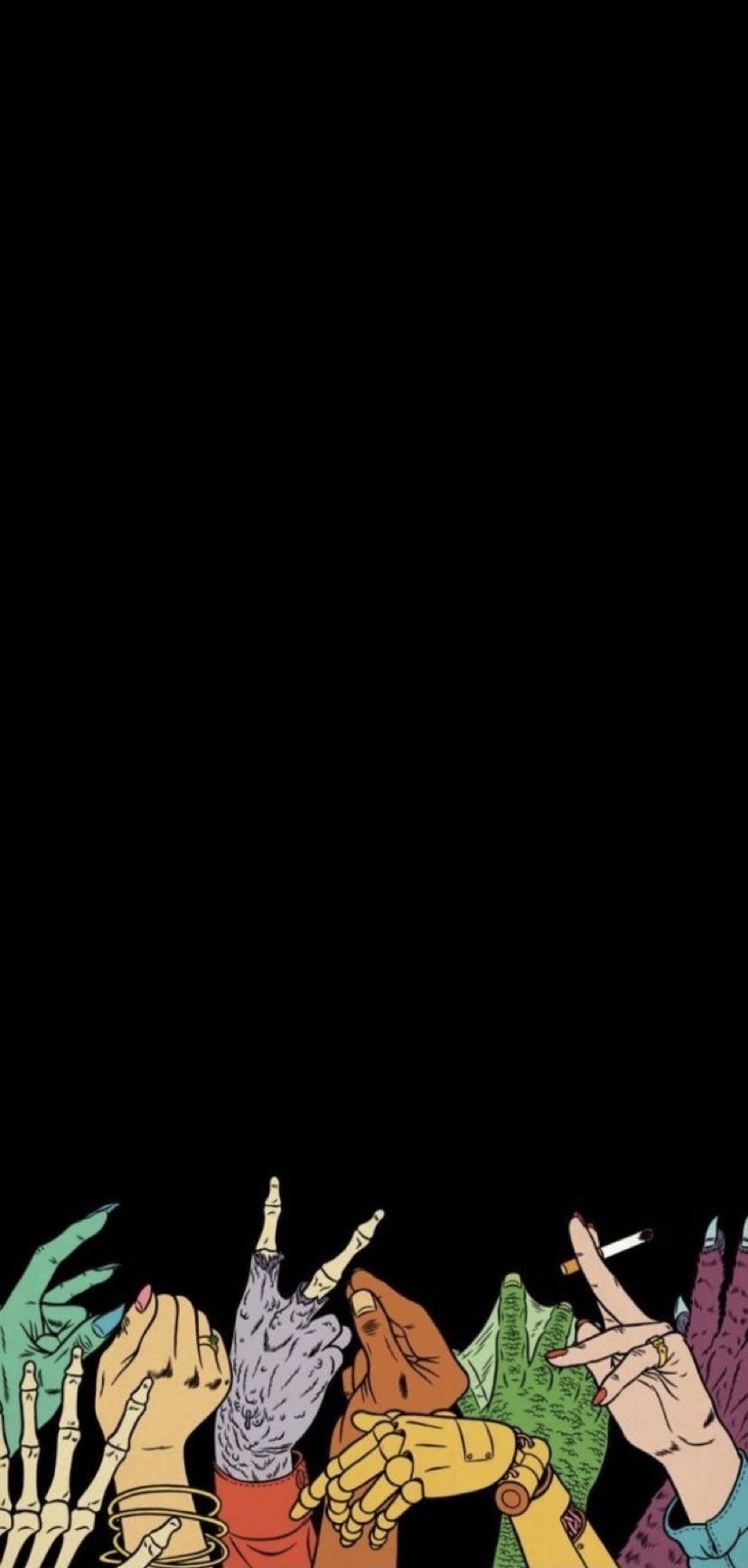 Zombiehände, Hände, Schwarzer Hintergrund, Minimalistisch, Bunt, Sperrbildschirm fürs iPhone