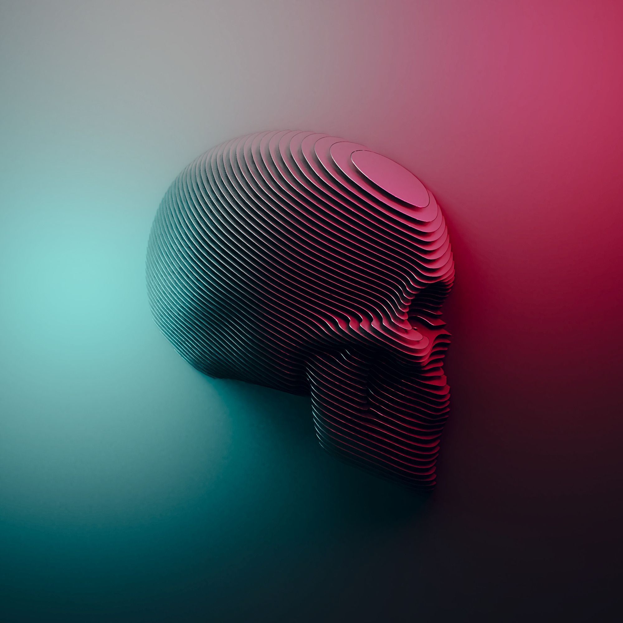Totenkopf, Schichtenmodell, Türkis-Rot, Verlauf, 3D-Kunst, Hintergrundbild fürs iPad