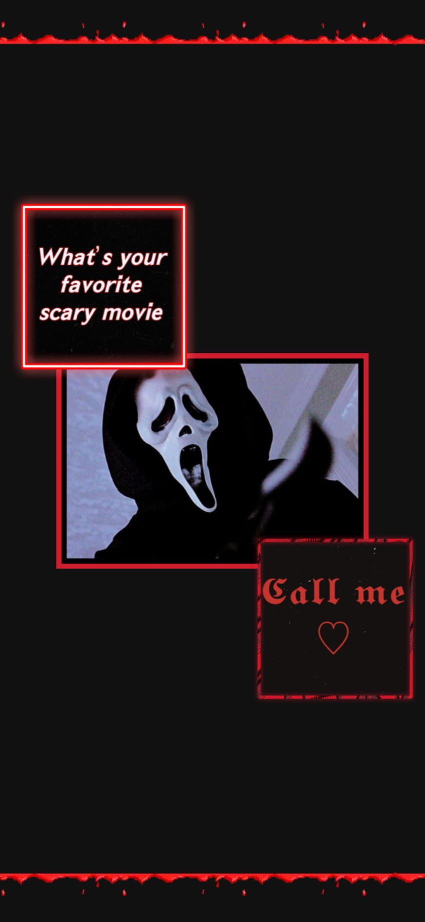 Ghostface, Scream, Lieblingshorrorfilm, Rot-Schwarz, Zitat, Android-Hintergrundbild